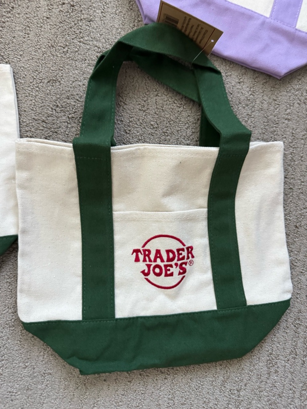 Trader Joe's Cream Canvas Tote with Green Accents